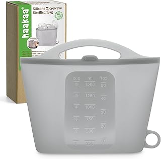 haakaa Silikon-Dampfsterilisatorbeutel für die Mikrowelle, wiederverwendbare Silikon-Dampfbeutel für Babyflaschen, Milchpumpe, Zubehör, Schnuller und Sauger, ideal für zu Hause und unterwegs, grau (1P