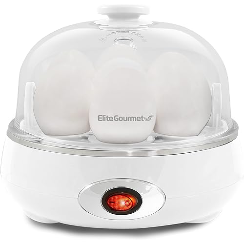 Elite Gourmet EGC007CHW Easy Electric 7 Egg Capacity Cooker, Poacher, Omelet Maker, Scrambled, Soft, Medium, Hard Boiled with Auto Shut-Off and Buzzer, BPA Free, Classic White