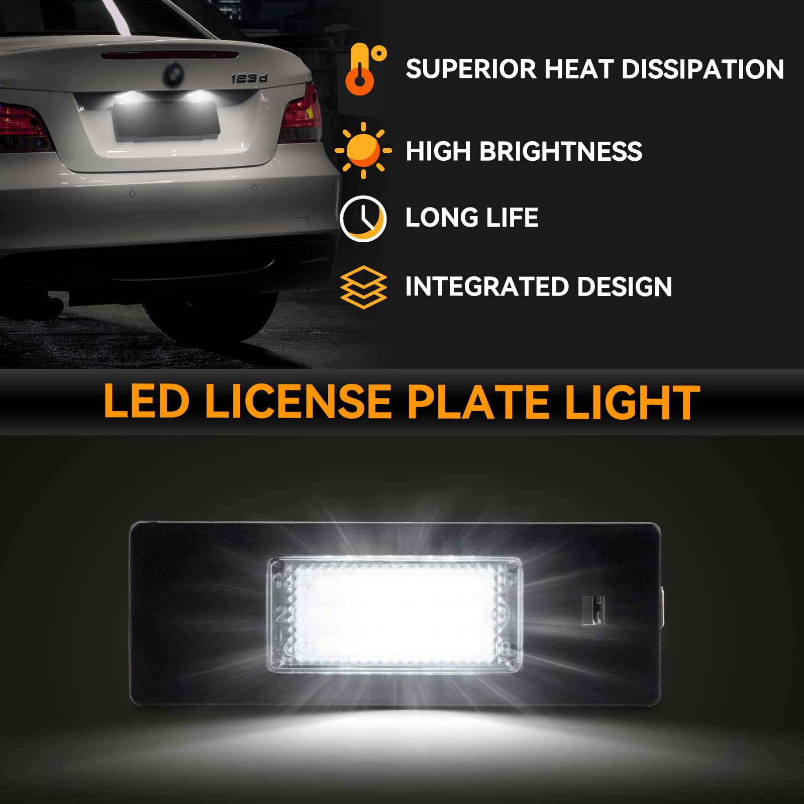 Luci a LED per targa BMW E81 E87 E87N E63 E64 E46LCI E85 E86 E89 F20 F12 F13 MINI Cooper R55, 2 pezzi, luci targa, design Canbus, luci posteriori a LED senza errori