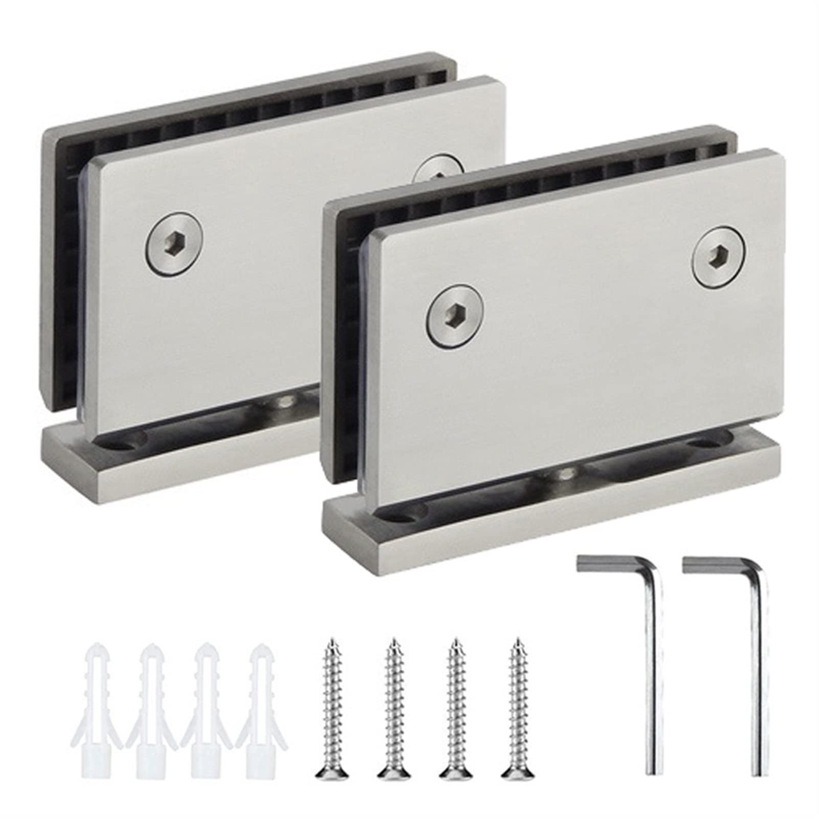 2PCS 360° Glass Door Hinges, Heavy Duty 304 Stainless Steel Glass Bathroom Door Clip for 6-12mm Frameless Glass(Nickel)