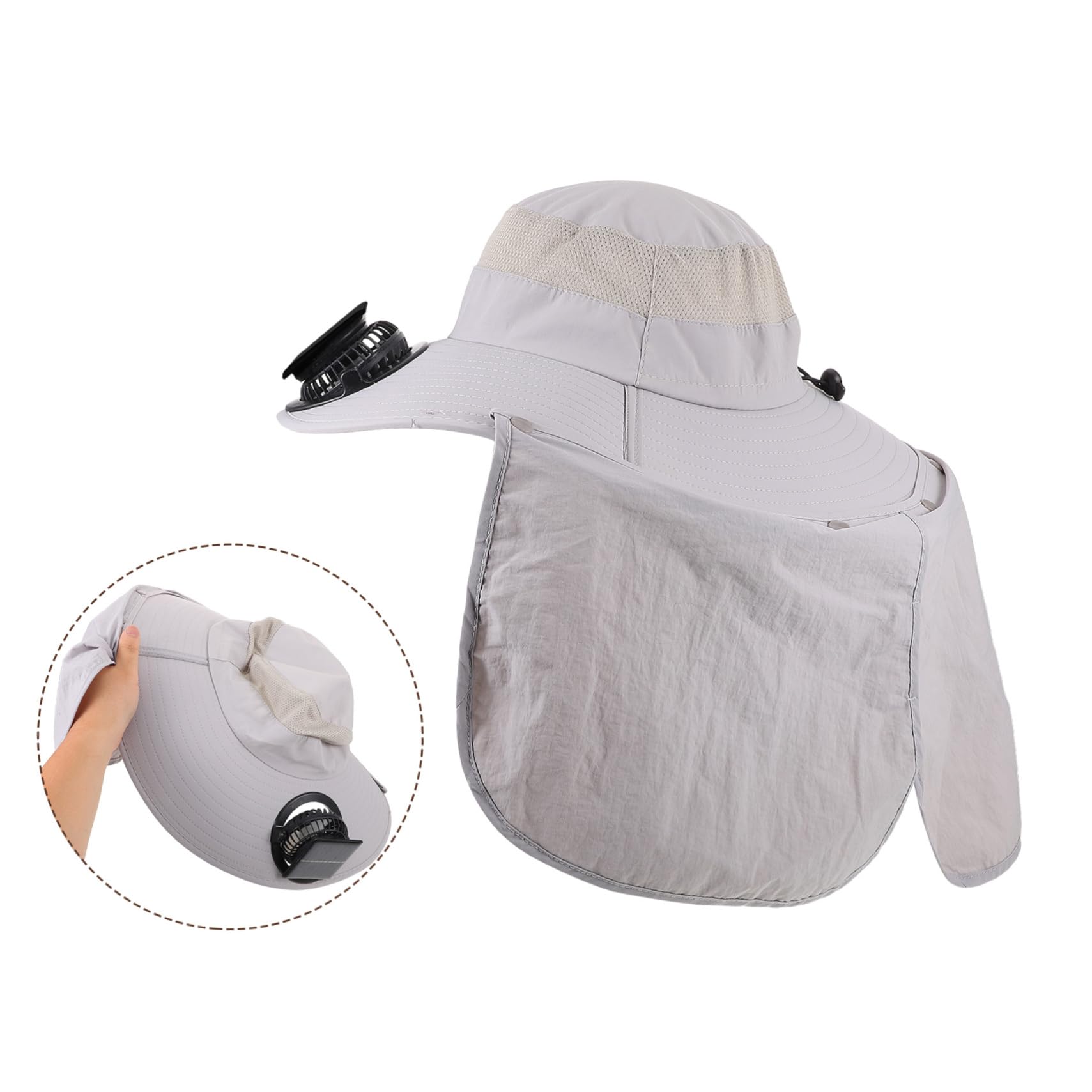 Cappello da Pesca a Tesa Larga con Ventola Solare, Estivo | Protezione UV con Copricollo Integrato, per Vacanze Estive, Giardinaggio e Hiking All'aperto