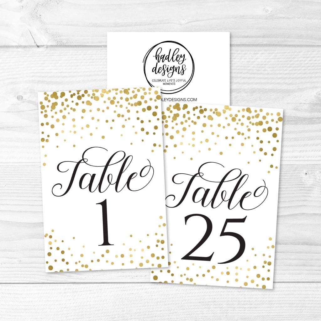 1-25 Gold Glitter Table Number Double Sided Signs For Wedding Reception, Restaurant, Birthday Event, Calligraphy Printed Numbered Card Set Centerpiece Decoration Setting Reusable Frame Stand 4x6 Size
