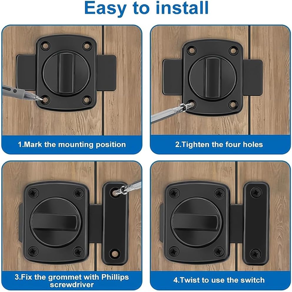 Rotate Bolt Latch,Large Rotating Door Lock,Double Sided Rotate Gate Latches for Home,Black