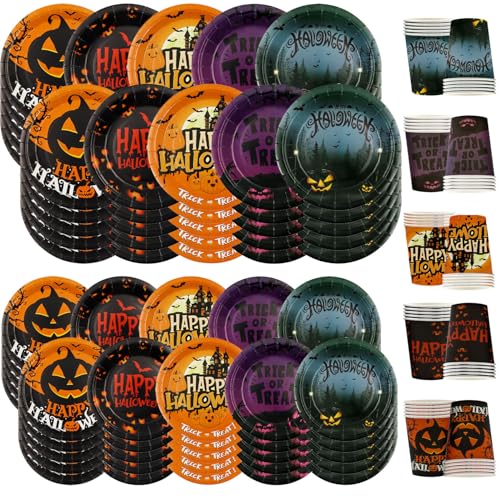 Catálogo de Platos para tazas los 10 mejores. 41 Platos y Vasos de Papel para Halloween, Juego de Vajilla para Día de los Muertos, el Kit de Vajilla para Halloween Incluye Platos y Tazas de 9 y 7 Pulgadas para una Fiesta de 50...