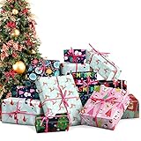 🎅 Juego de papel de regalo navideño: 9 coloridos papeles de regalo navideños. Con santa claus, muñeco de nieve, alce, copo de nieve y otros patrones para satisfacer sus diferentes necesidades.