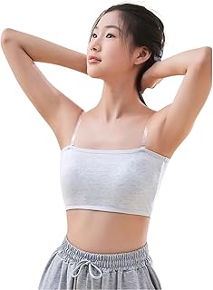 [ＲａｉｎＫｉｎｄ] チューブトップ キッズベアトップ 子供用スポーツトップ 透明ストラップ ずれない 通学 ダンス 体育用 吸汗 肌ざわり良好 ジュニアインナー 落ちない 子供 ダンス衣装 インナー (WX589,グレー)