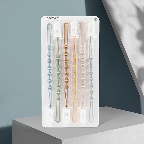 Miniatura 7 de Eascrozn Clip para chupete de bebé, paquete de 6 soportes de silicona para chupete con diseño de una sola pieza para bebé, niño y niña, sin BPA,