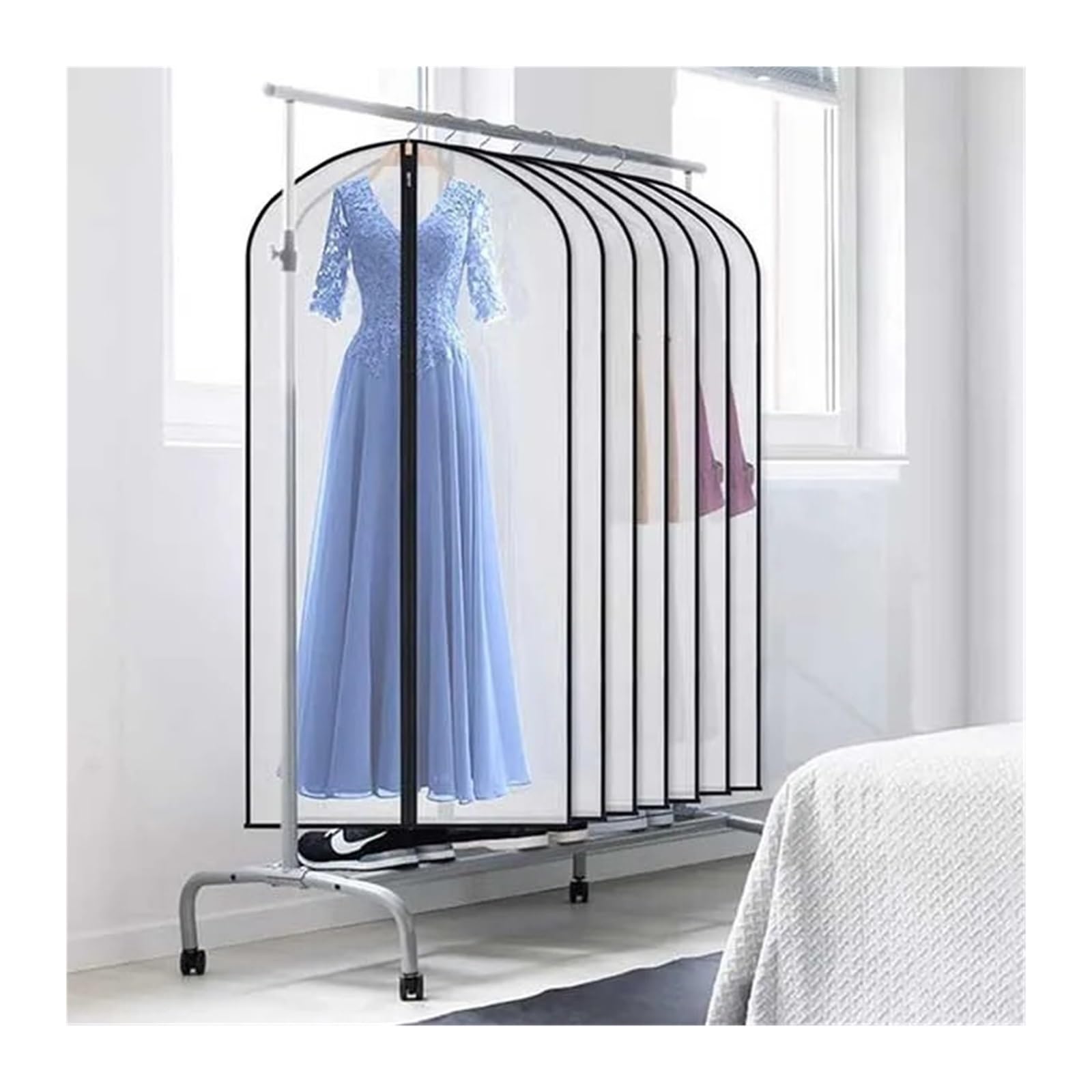 clothes dust bag Clear Suit Coat Cover Wedding Dress Gown Bag With Zipper For Closet Storage, Breathable Garment Dust For Hanging Clothes for home(Black 1pcs,60X120cm)
