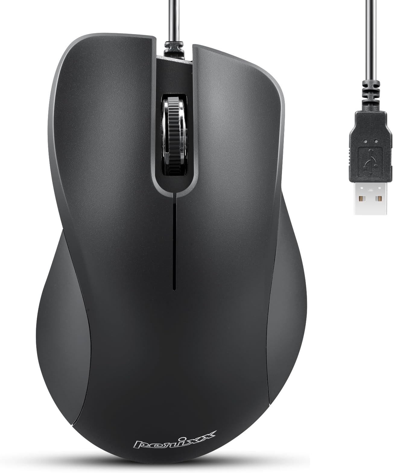 PERIMICE-221U Wired Ergonomic USB Mouse - 4.9 Ft Cable - Optical 1000 DPI Design - Black……