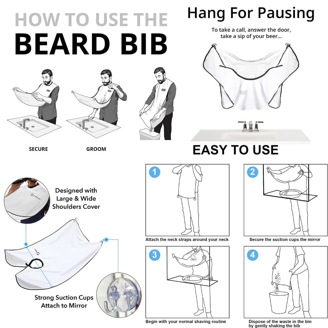 Beard Hair Clippings Catcher Shaving&Trimming Grooming Accessories Non-Stick Beard Cape Grooming Cloth, Waterproof with 2 Suction Cups, Best Gifts for Modern Men-Black/white Multicolor 1
