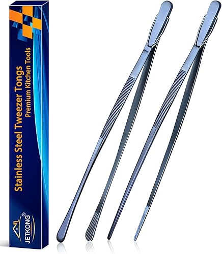 Miniatura 13 de JETKONG 2 pinzas finas de acero inoxidable de 16 pulgadas extra largas, pinzas de cocina largas para cocinar (arcoíris)