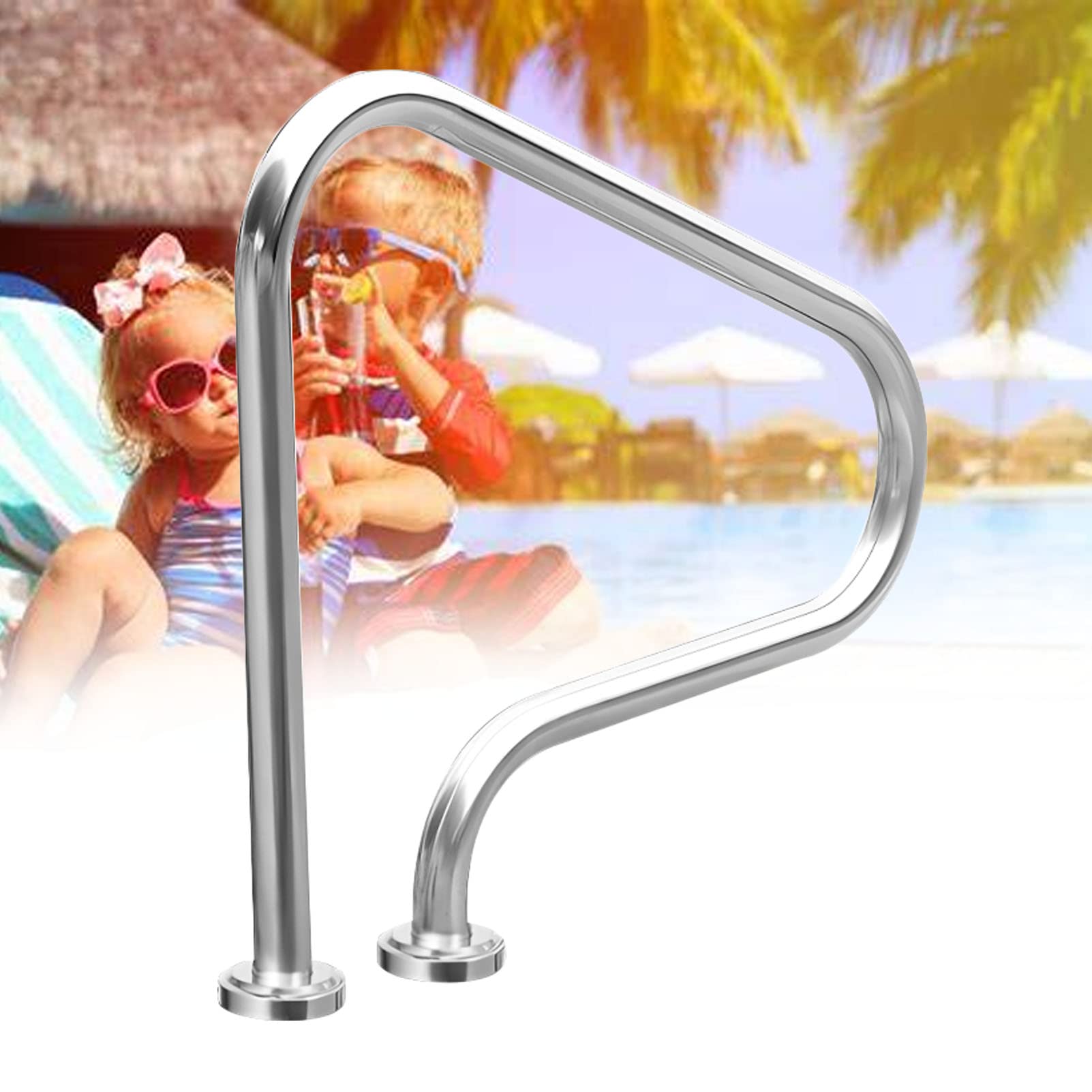 Rampe de Piscine 80 x 80 cm Main Courante de Piscine, Acier Inoxydable 304, Mains courantes pour piscines creusées Rampe d'escalier de Piscine à 3 Coudes Facile à Installer
