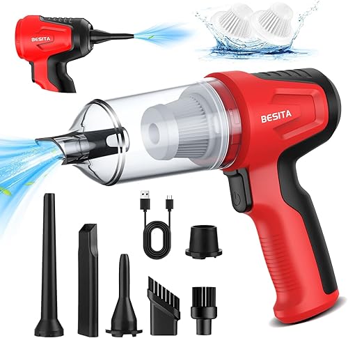 Aspiradora portátil inalámbrica para automóvil, 4 en 1, mini aspiradora de alta potencia, 12000 Pa potente succión, plumero de aire, filtro doble,