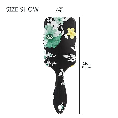 Miniatura 3 de Cepillo de pelo desenredante con diseño de flores en negro para niñas y mujeres, peine con cojín de aire, cepillo húmedo y seco, cepillo húmedo