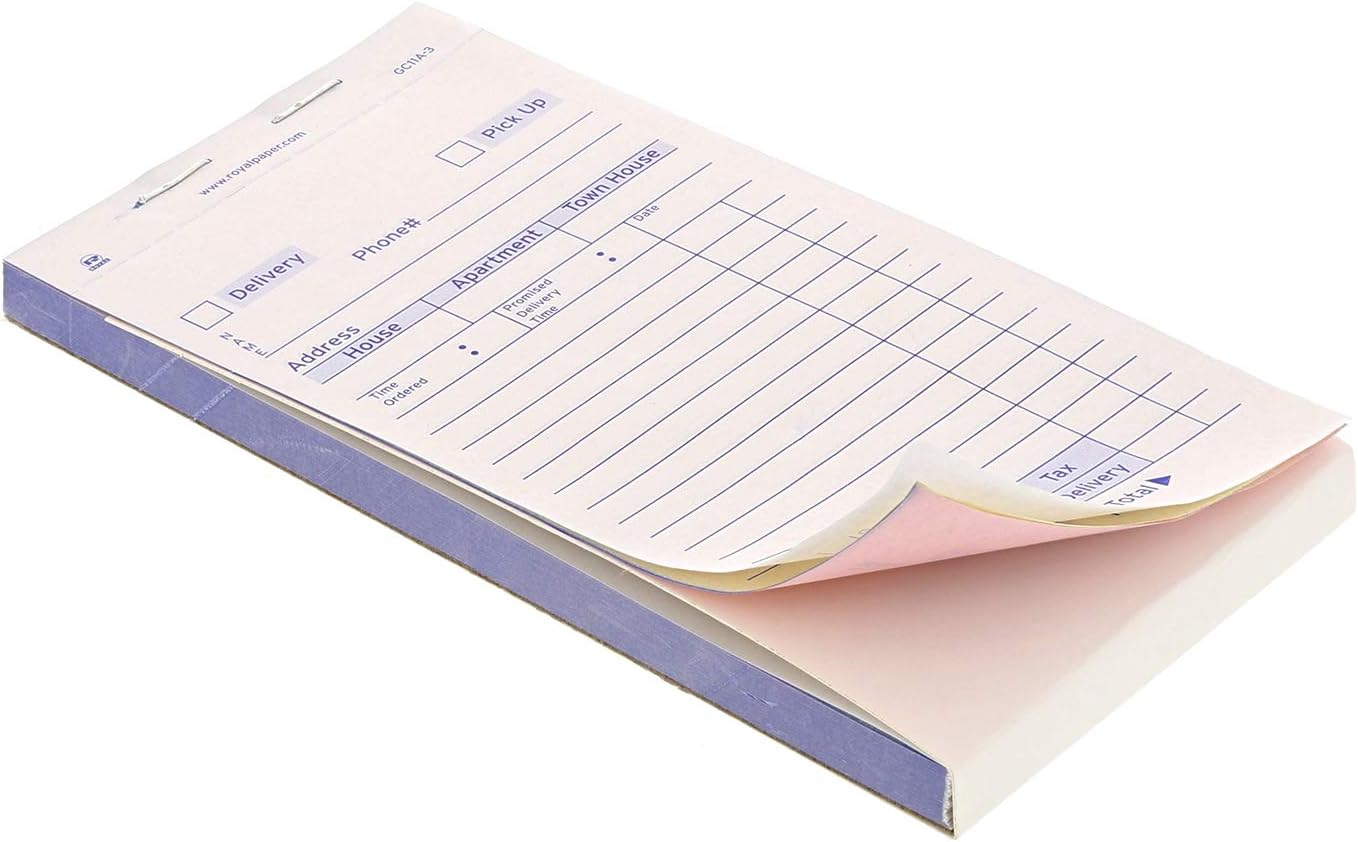 AmerCareRoyal guest check pad, 14 lines, three-part carbonless, 3.4 x 6.69, 50 forms/pad, 50 pads/carton