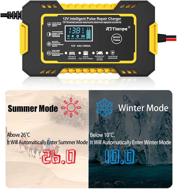 Miniatura 3 de Cargador de batería de automóvil, cargador inteligente portátil de 12 V-6A, desulfatador de batería automotriz con compensación de temperatura,