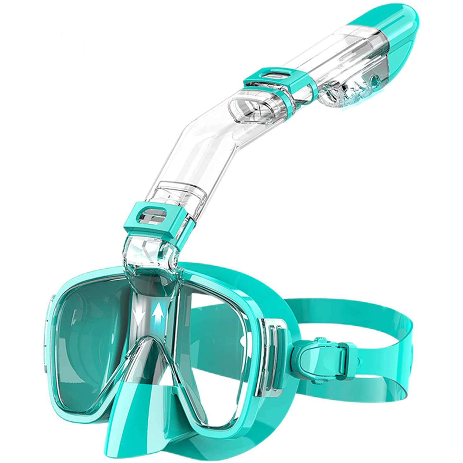 Snorkel Mask Foldable Diving Mask Set with Dry Top System and Camera Mount, Anti-Fog Professional Snorkeling Gear,Green,L