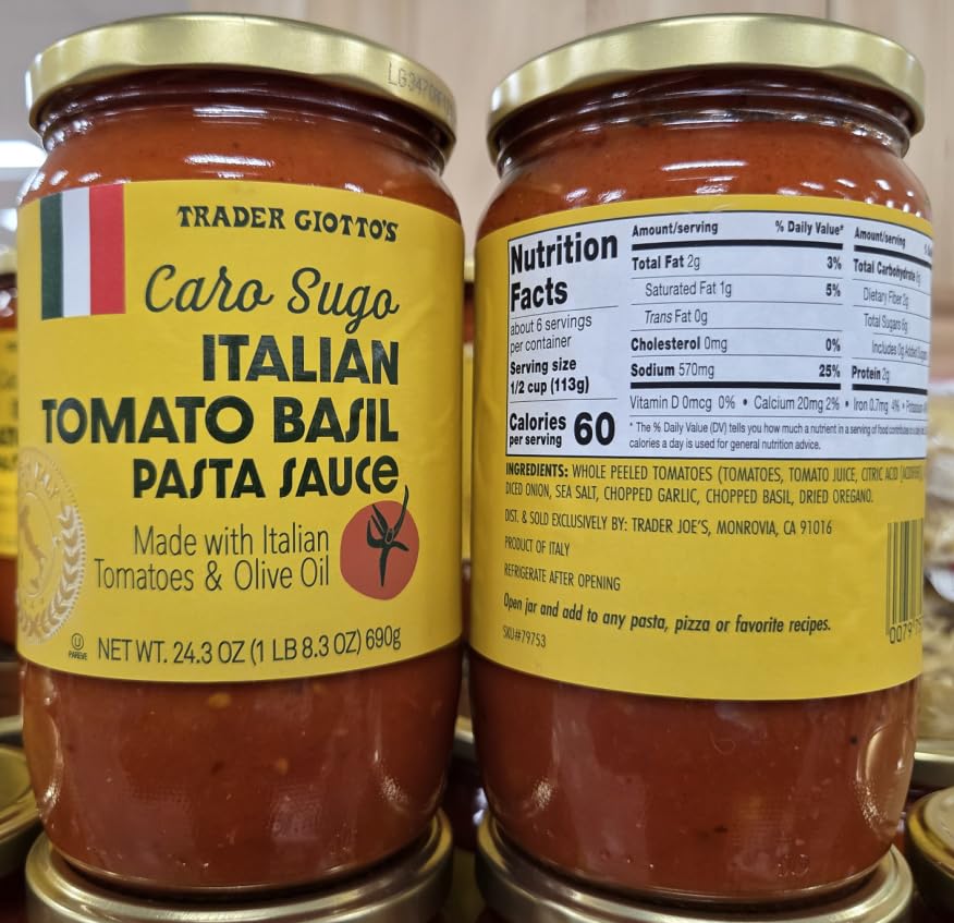 Trader Joe Caro Sugo Italian Tomato Basil Pasta Sauce 24.3oz 690g (Two Bottles)