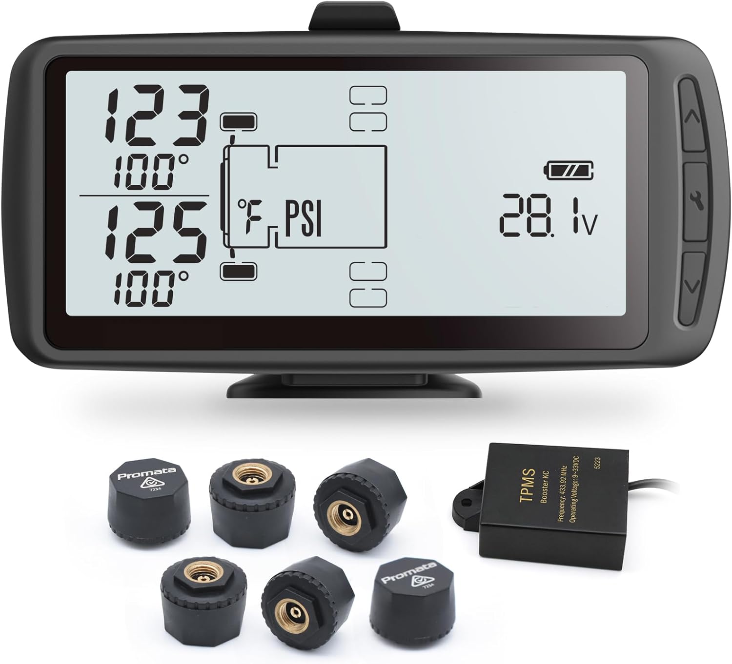 Promata RV Tire Pressure Monitoring System(0-203PSI), 5.8-inch Display with 98ft Transmission Distance, Trailer TPMS with 6 Sensors, Tire Pressure Monitor for Travel RV Camper Trailer Motorhome Coach