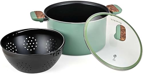 Hxankit Olla multiusos de 7 cuartos de galón con colador de pasta reversible y tapa, olla de sopa antiadherente, olla de cocina grande, olla con