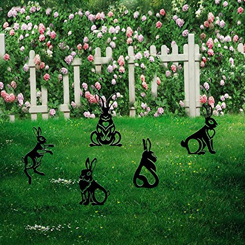 Soputry Garden Metal Rabbit Yard Art, Easter Decorations Outdoor Animals Rabbit Silhouette Garden Art, Decorative Garden Stakes For Pathway, Floor, Yard, Lawn, Flowerbeds, Outdoor Decoration (5 Pcs) #TOP3
