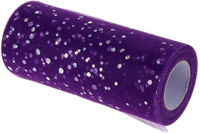 Sequin Tulle Fabric Roll, Tutu Tulle with Glitter Sequin 6 Inch 25 Yards Knit Apparel Sewing Mesh Bow Banquet Decoration Gift Wrap Organza Trim Wedding Favor (Purple)