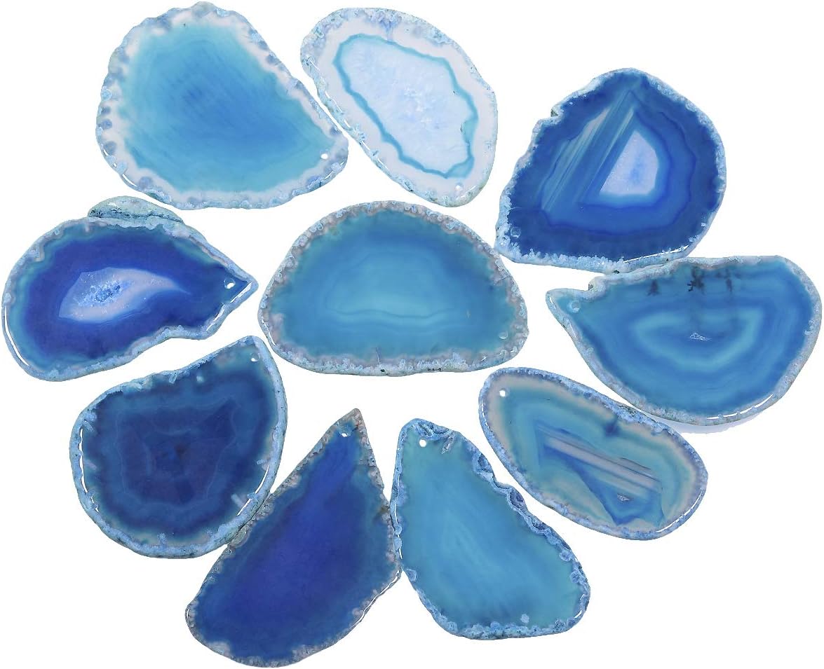 Set of 10 Irregular Agate Slice for Jewelry Making, Polished Drilled Holes Agate Stone Geode for Home Decoration Place Name Cards DIY, Red
