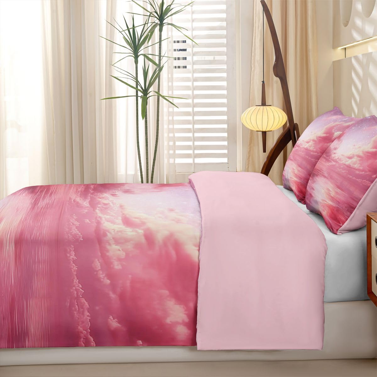 Homewish Rosa Himmel Bettwäsche Set 135x200 4teilig