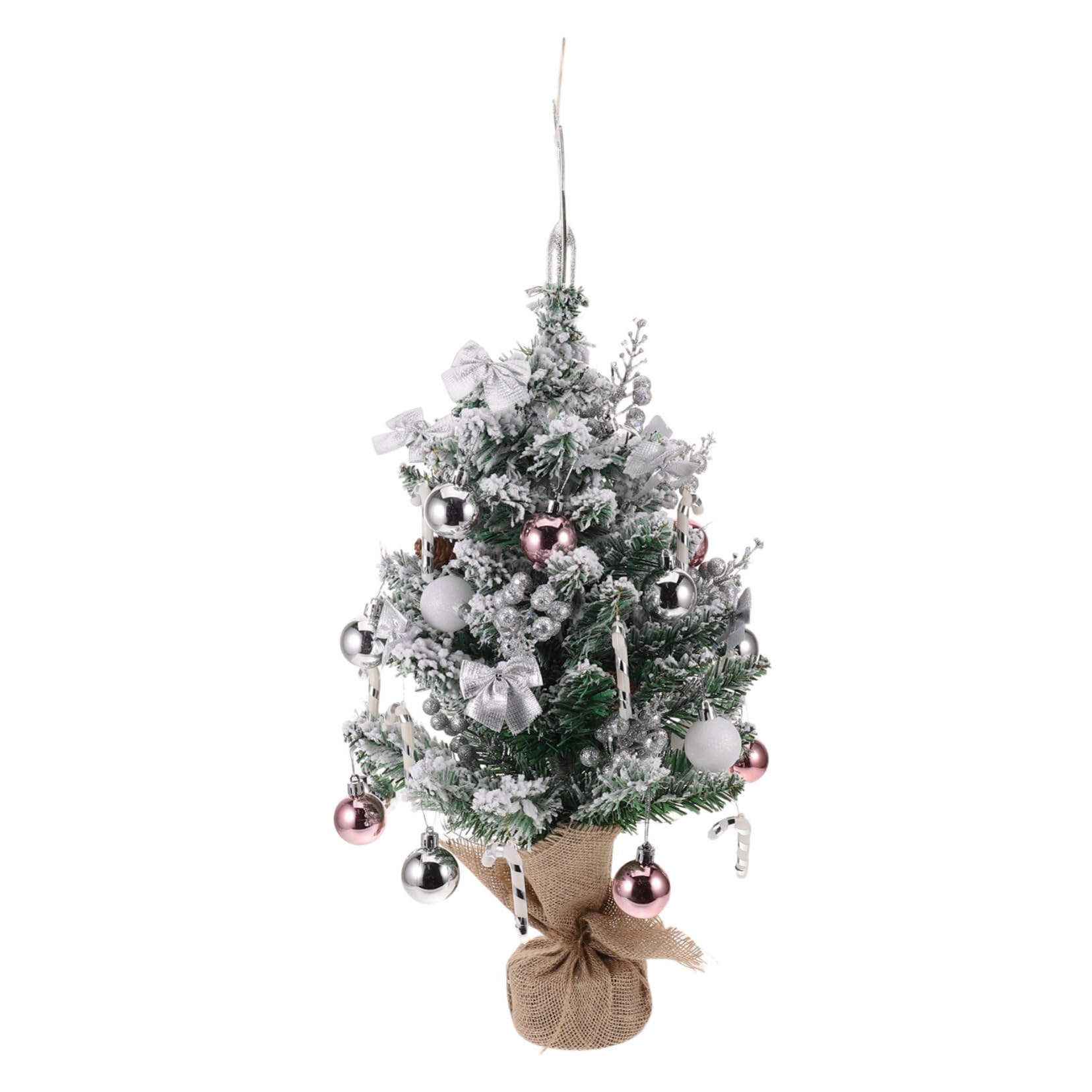Árbol de Navidad de Mesa Pequeño Artificial con Base de Decoración Navideña para Escritorio Estantes y Portátil y Reutilizable Plata Sin Luz
