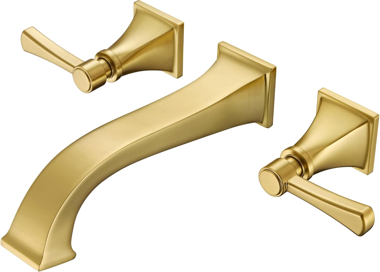 Wall Mount Tub Faucet,Brushed Gold High-Flow 2-Handle Tub Filler,10-Inch Square Spout with Engineered Curves, Solid Brass, Rough-in Valve Included,KOTTISAARI