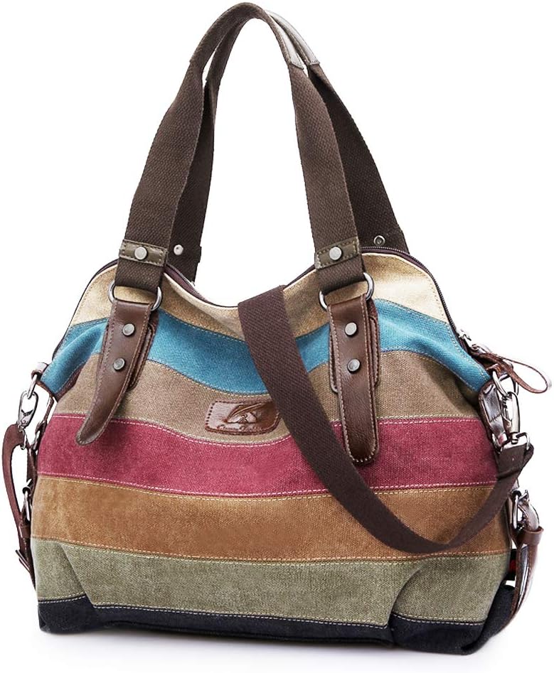 Multi-Color Cross Body Canvas Canvas Tote Cross Body Striped Should Purse Bag Tote-Handbag for Women