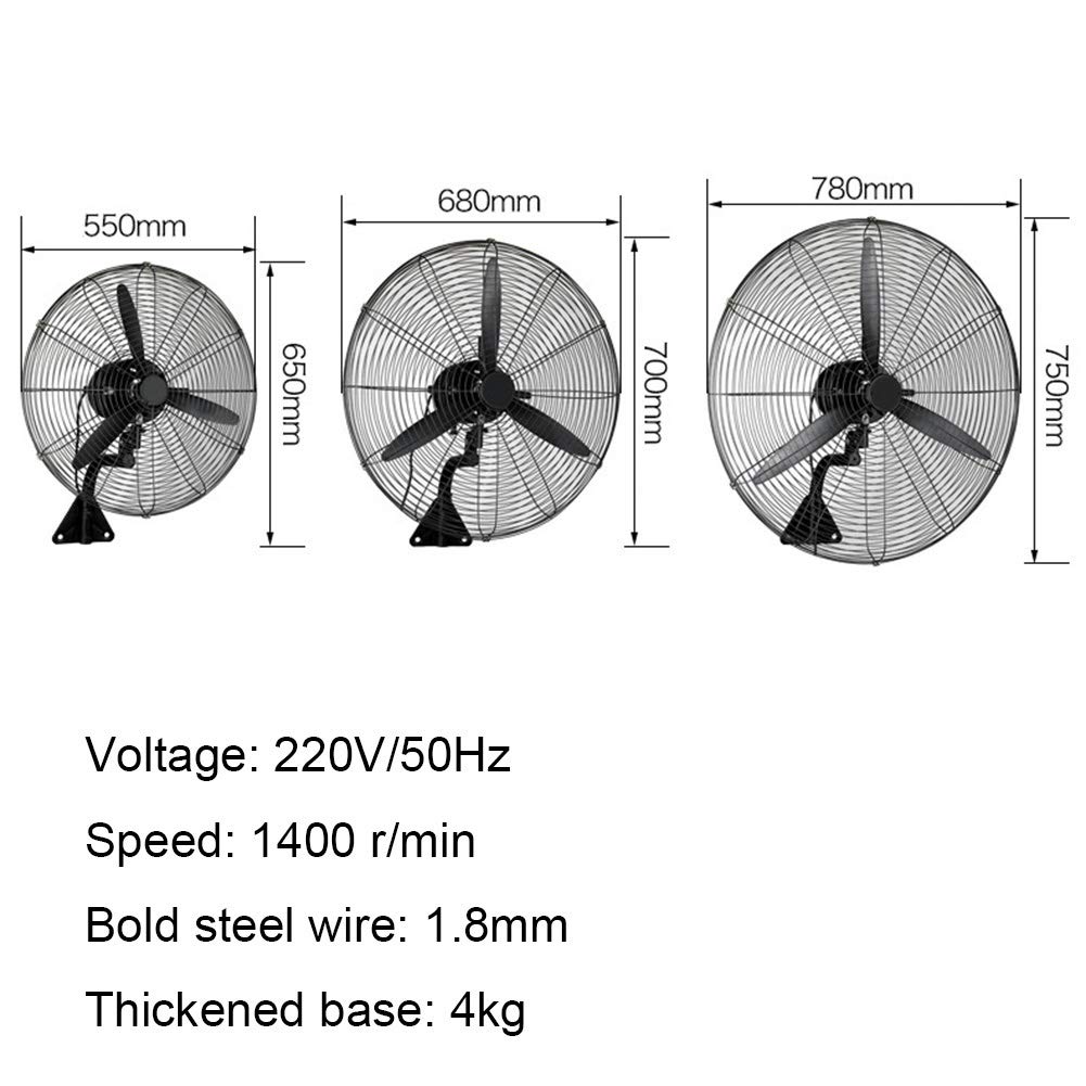 HLILY Ventilatore da Parete,Industriale Ventilatore Oscillante A Parete,3 velocità,Ventola Turbo in Metallo,per Casa E Ufficio Ristorante- Motore Potente E Silenzioso(Nero 55cm-78cm)
