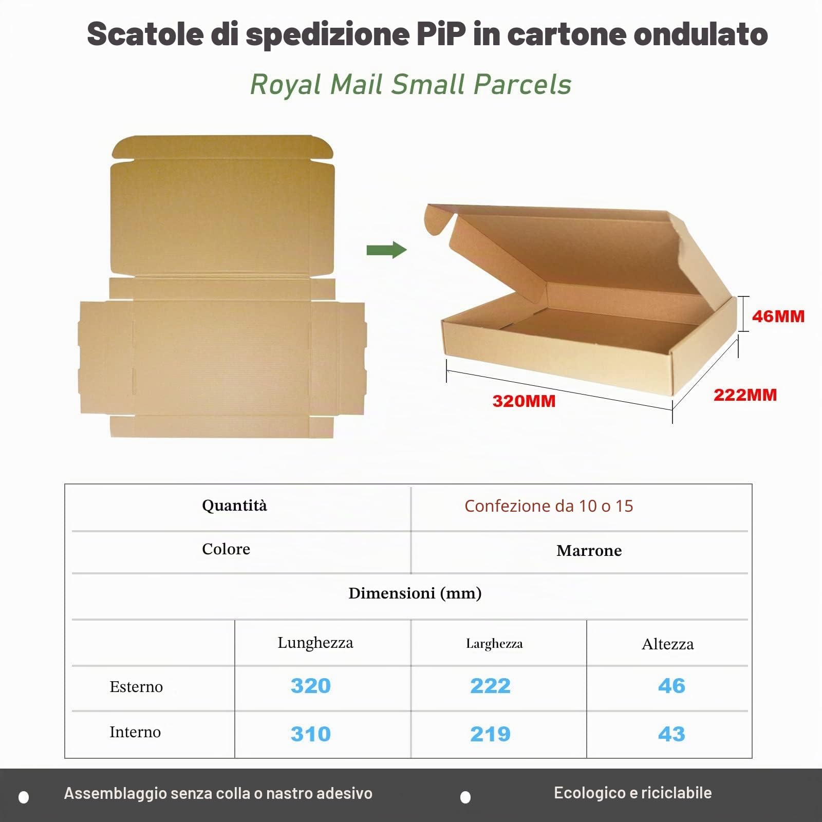 C4 A4 Scatole di spedizione in cartone ondulato, 320x222x46mm grandi scatole postali per la spedizione, scatole di imballaggio marrone per affari, stoccaggio o regalo (10 pezzi)