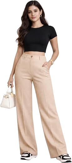 SEEWELL.in Women?s Hosiery Knitted Stretchable Bootcut Trousers | Slim Fit Mid Rise Formal Office &amp; Casual Wear | Elastic ...