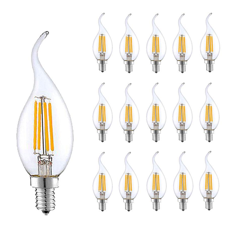 Paquete de 15 Lámparas de vela LED E14,Filamento Retro No Regulable con Forma de Vela Clásica,4W(Corresponde a una Lámpara Halógena de 40W)Lámpara de Vela Transparente Blanca Cálida de 2700K 400LM