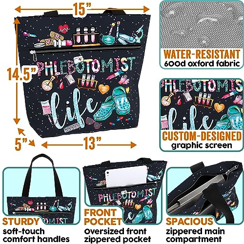 Image of 84hoods Large Waterproof Tote Bag with Pockets and Zipper for Work. Gift for Nurse. Shoulder Bag for Women.