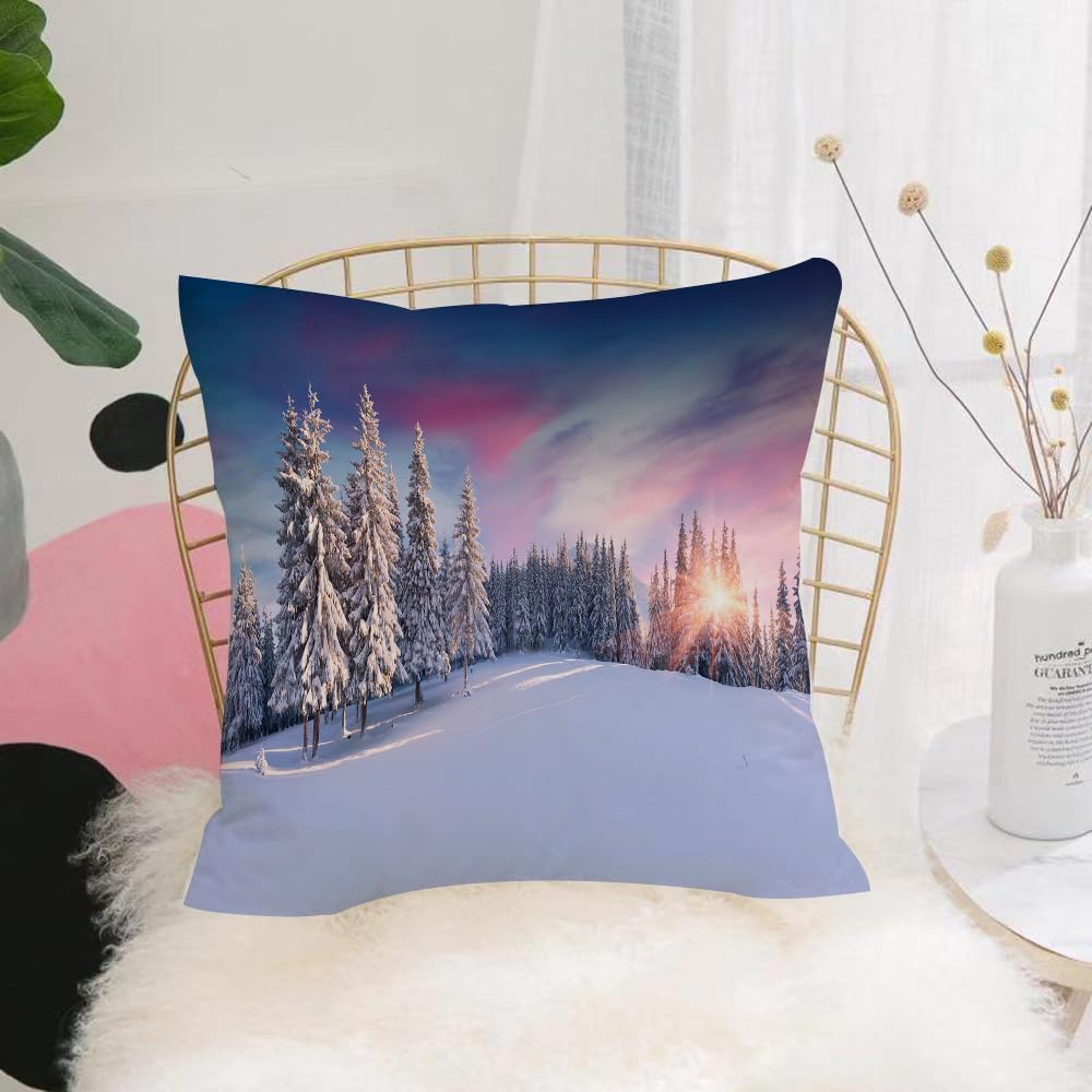 HYOSXW Cushion Cover,Throw Pillow Case Home Decorative for Living Room Bedroom Sofa Chair 16X16 Inch,idyllic panorama of winter sunrise in snow-capped mountains. Serenity. Freshnes,Pillowcase 40X40cm