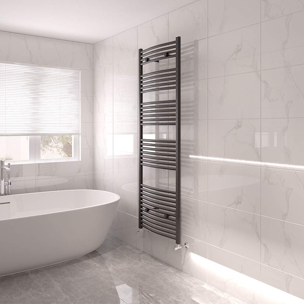 NRG Bathroom Modern Curved Heated Towel Rail Radiator Central Heating Ladder Rad 1800x600mm Anthracite