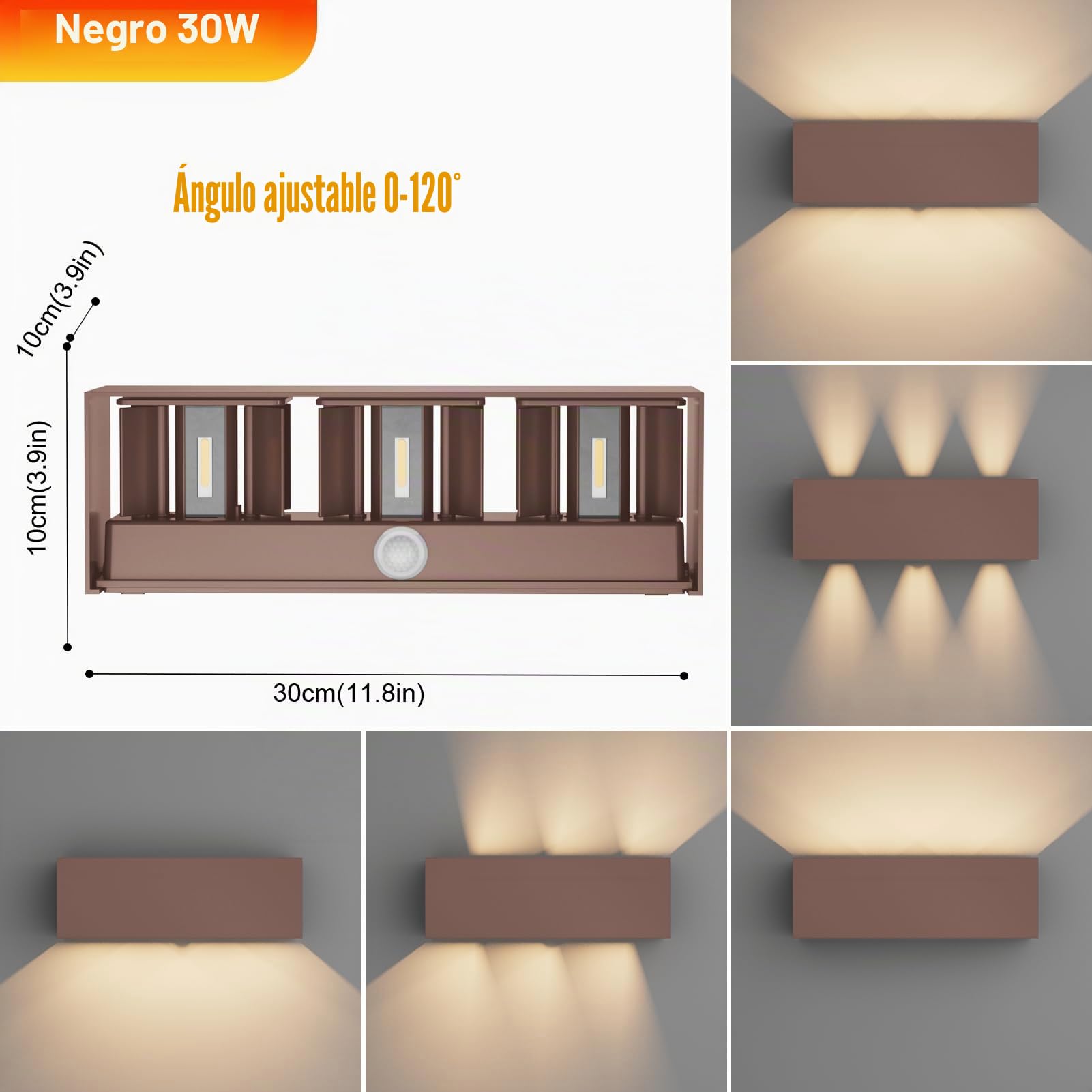 Klighten Apliques con Sensor de Movimiento,30W Aplique de pared exterior con haz de luz ajustable, 3000K blanco cálido,Lámpara de pared con sensor Ip65 (Rojo óxido)
