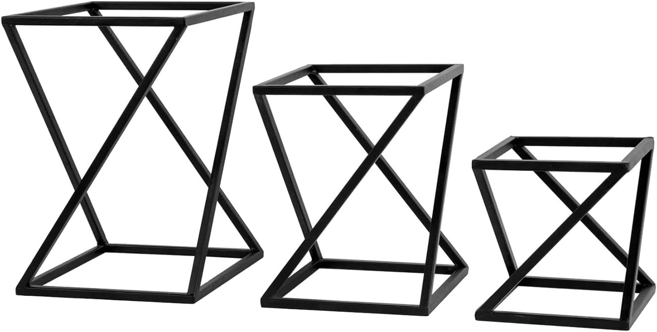 MyGift Pizza Racks, Set of 3 Food Risers for Buffet Table, Twisting Geometric Matte Black Metal Stackable Pizza Risers for Party, Family, Wedding