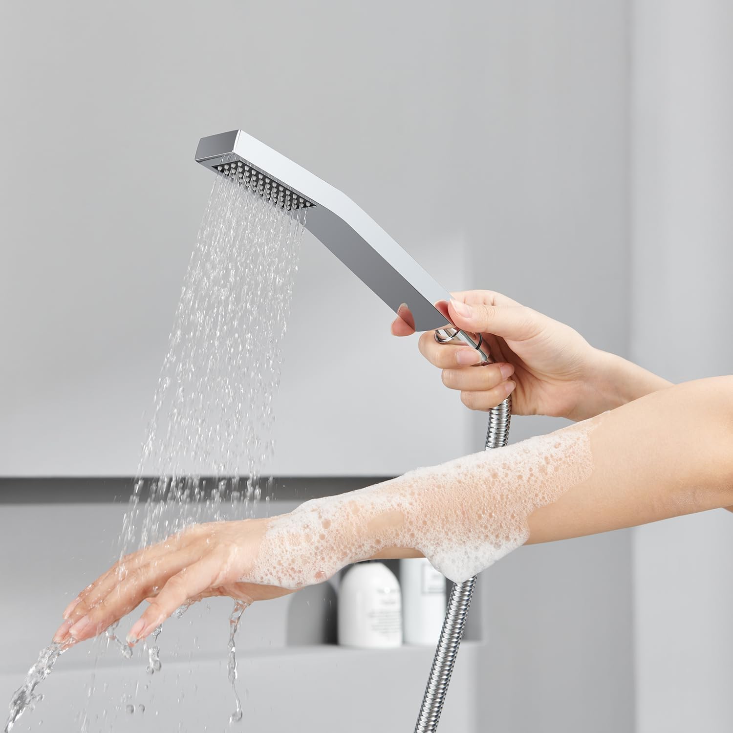 Shower System 12 Inches Rain Shower Combo Set Chrome Ceiling Mount Shower Faucet Bathroom Faucets with Rainfall Shower Head and Hand Shower