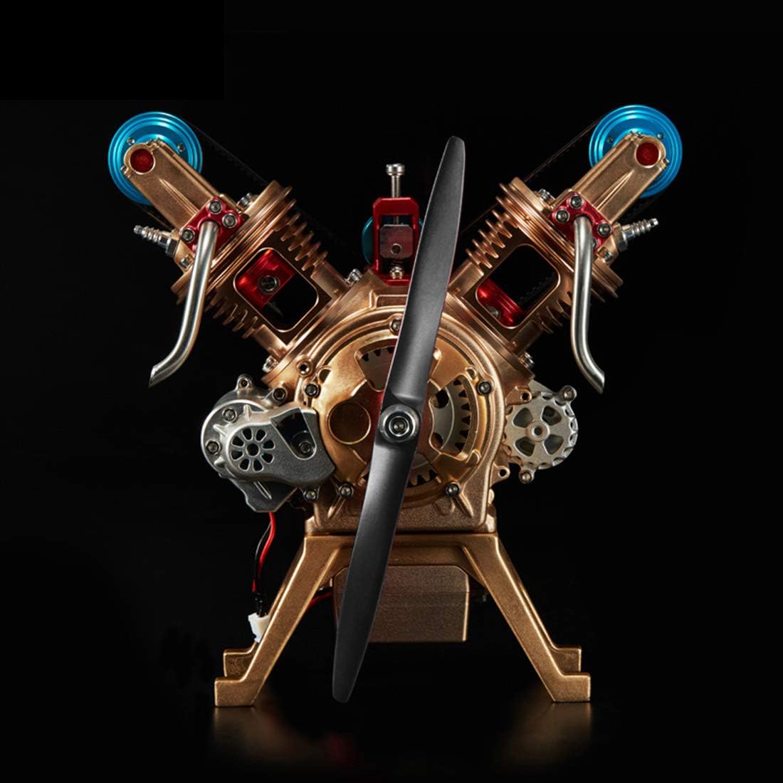 Stirling Engine, V2 Double-Cylinder Full Metal Engine Assembly Kit Engine Model Toys for Adults