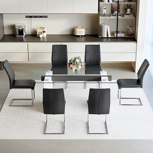 Miniatura 6 de FURNITO Juego de mesa de comedor de cristal para 6, mesa de cocina moderna y sillas para mesa de comedor de vidrio de 6.71 pulgadas con 6 sillas de