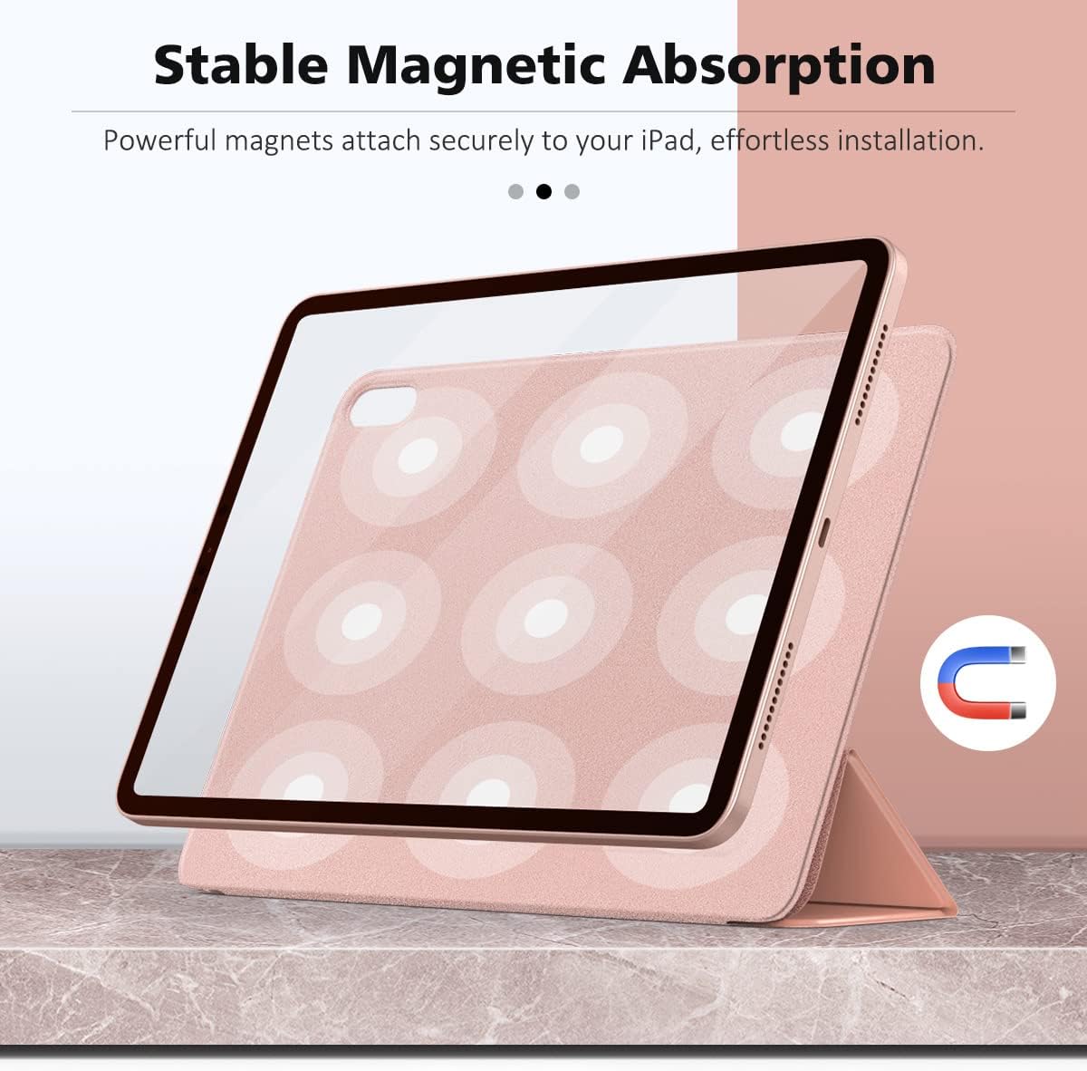 MoKo Magnetic Case for iPad Air 5th/4th Generation 10.9 Inch 2022/2020, Auto Wake/Sleep, Support 2nd Pencil Charging, Magnetic Back Shell Protective Smart Stand Cover for iPad Air 5/4 Case, Rose Gold