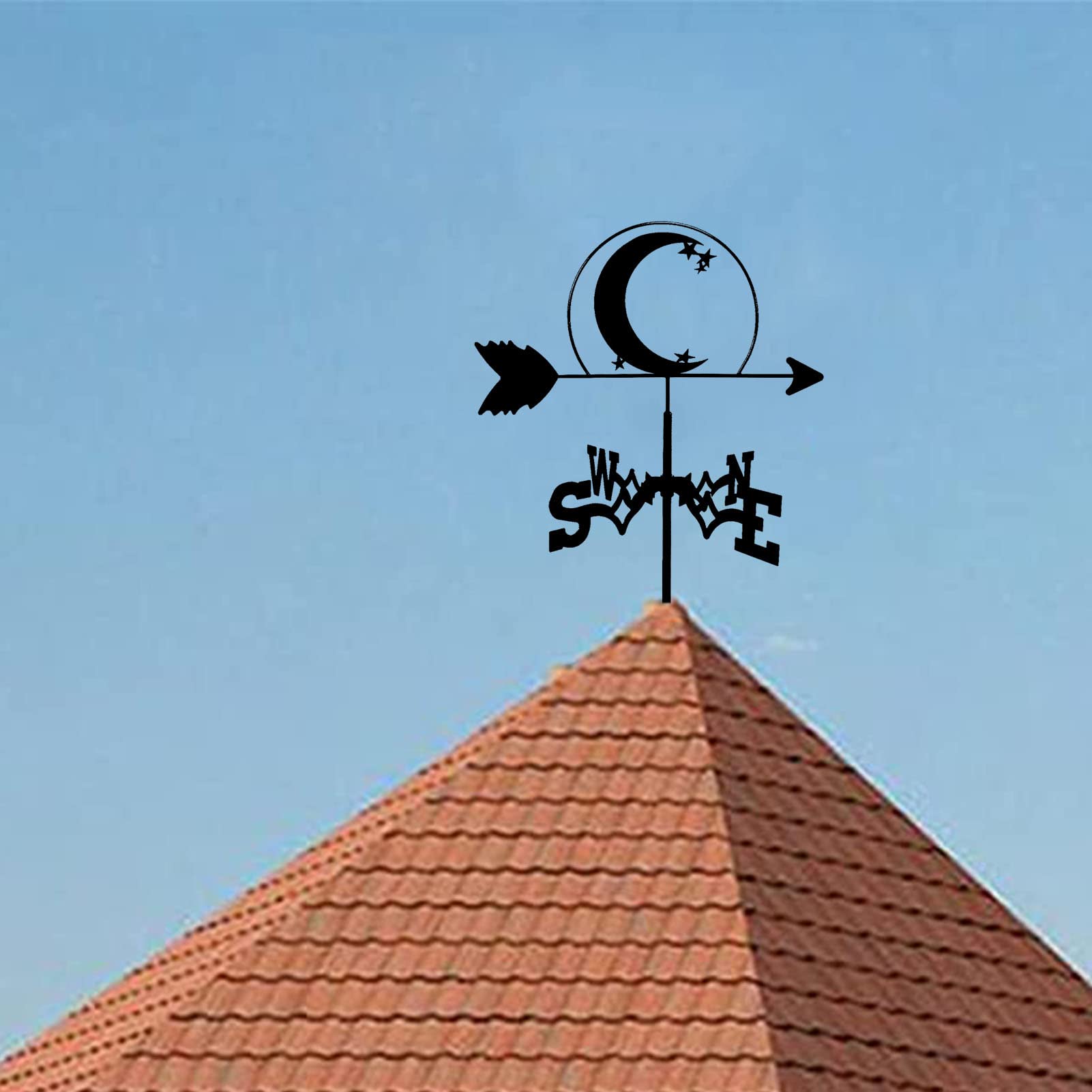 wiatrowskaz na dachu Zainstaluj wiatrowskaz Księżyc i gwiazdy Wiatrowskaz Czarny metalowy wskaźnik kierunku wiatru z antykorozyjną farbą w sprayu do dekoracji ogrodu i dekoracji po