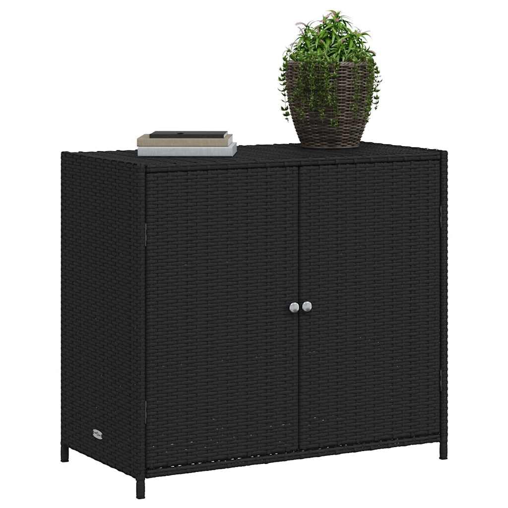 Generico Armadietto Portaoggetti da Giardino Polyrattan Nero 83x45x76 cm