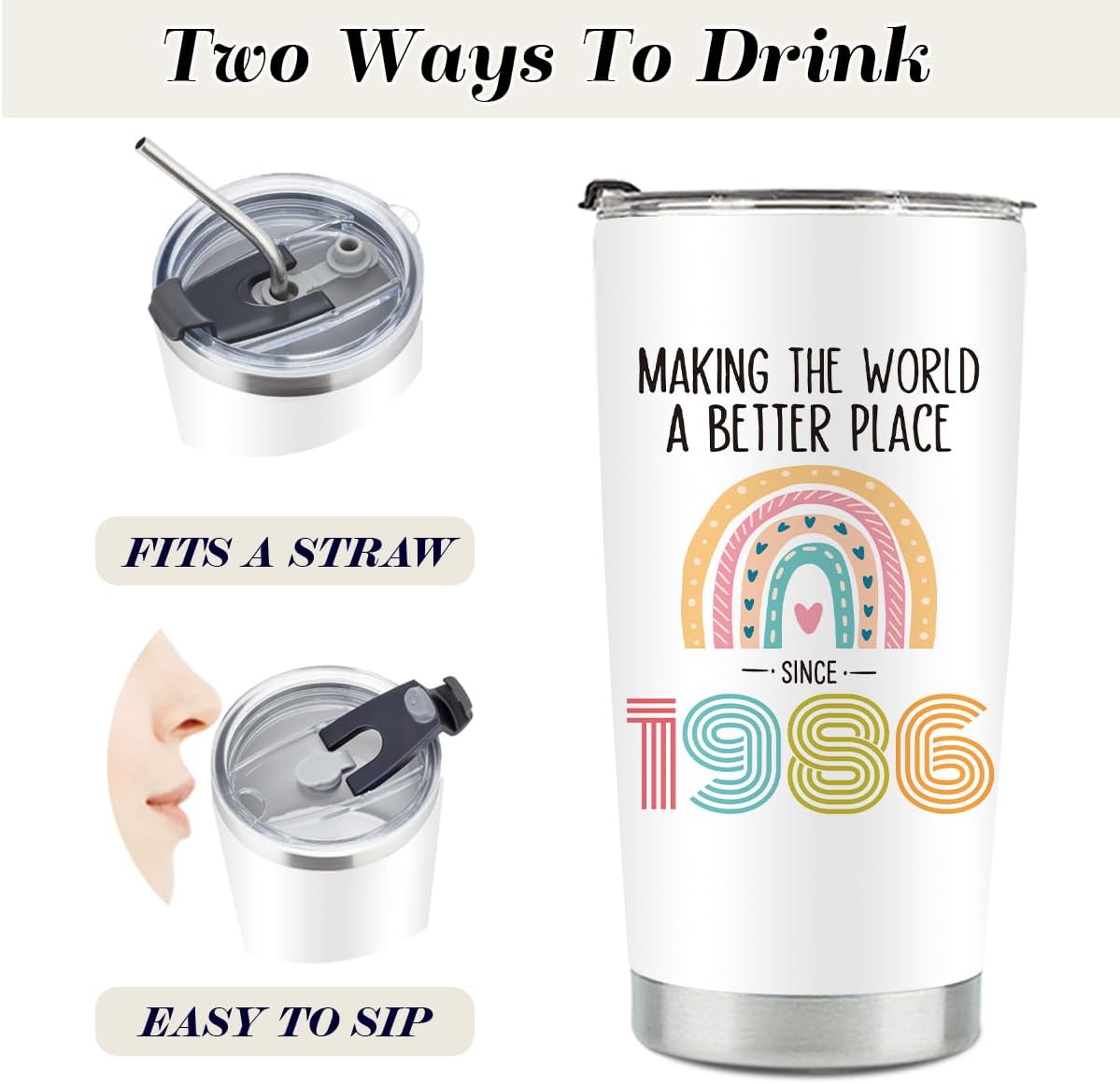 40th Birthday Gifts Women Her, 1986 40th Birthday Decorations for Woman, 40 Year Old Gift Ideas, Turning 40, 20 oz Stainless Steel Vacuum Insulated Tumblers - Image 6