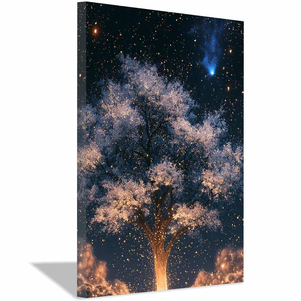 XENIOU Nature Wall Art Starry Glow Oak canvas painting wall art, Living Room Bedroom Hallway Stairs Decoration.(Multicolor)-70x100cm Framed