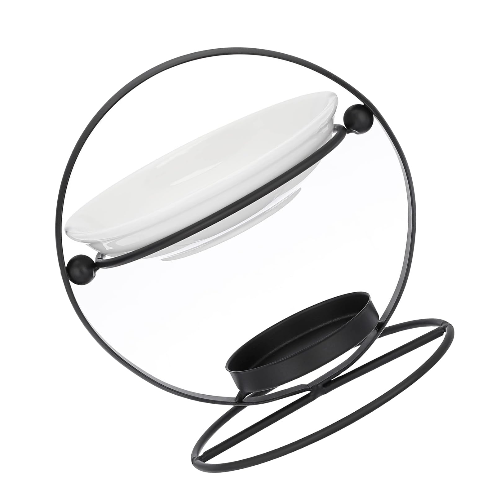 Kominek do aromaterapii, Z unikalną okrągłą ramą, stojakiem na tealighty do użytku domowego i biurowego. Aromaterapia(Black)