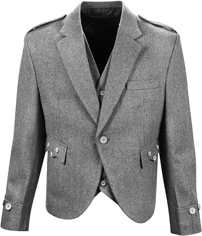 Veste kilt pour mariage et événements, ensemble gris avec gilet